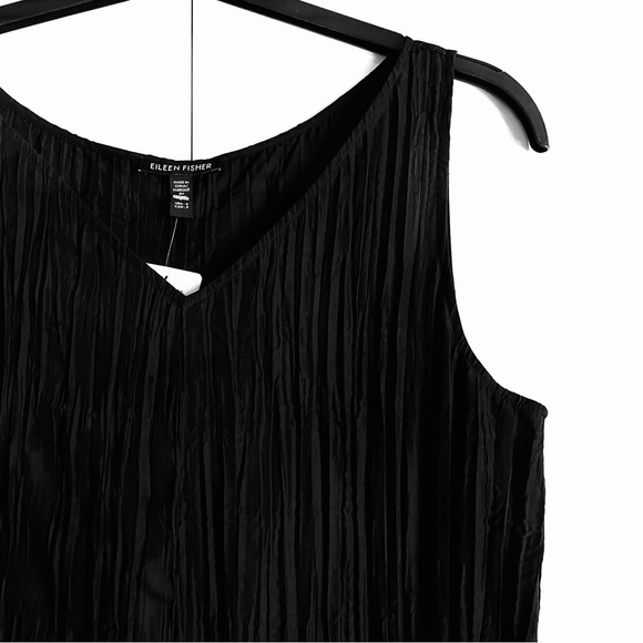 Eileen Fisher Crushed Silk V-Neck Midi Dress in Black Size S NWT - Picture 8 of 14